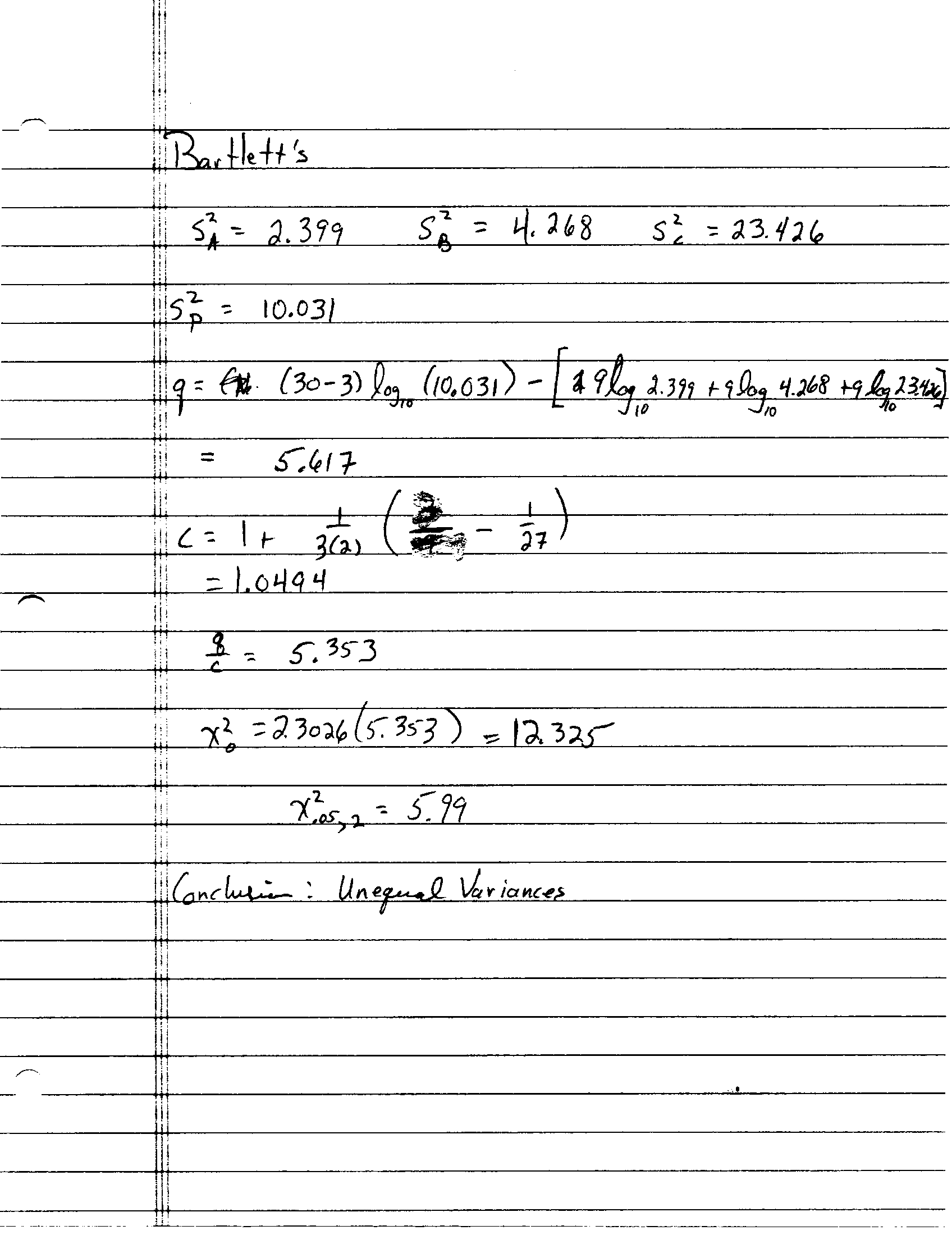 example problem for bartlett's test