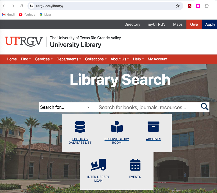 UTRGV Library Home page