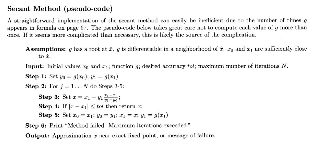 Secant Method pseud-ocode
