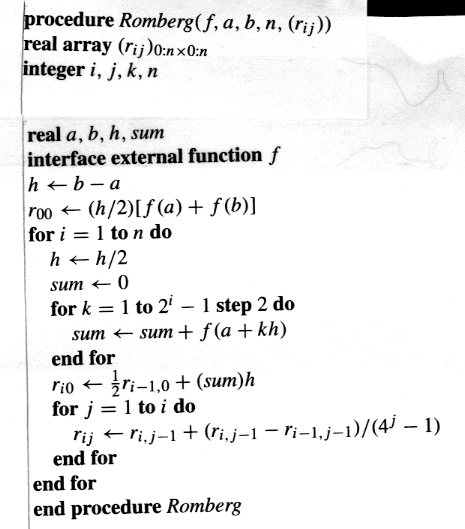 Romberg Integration Pseudo-code
