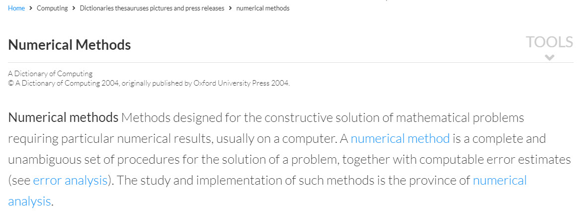 Numerical Methods, definition