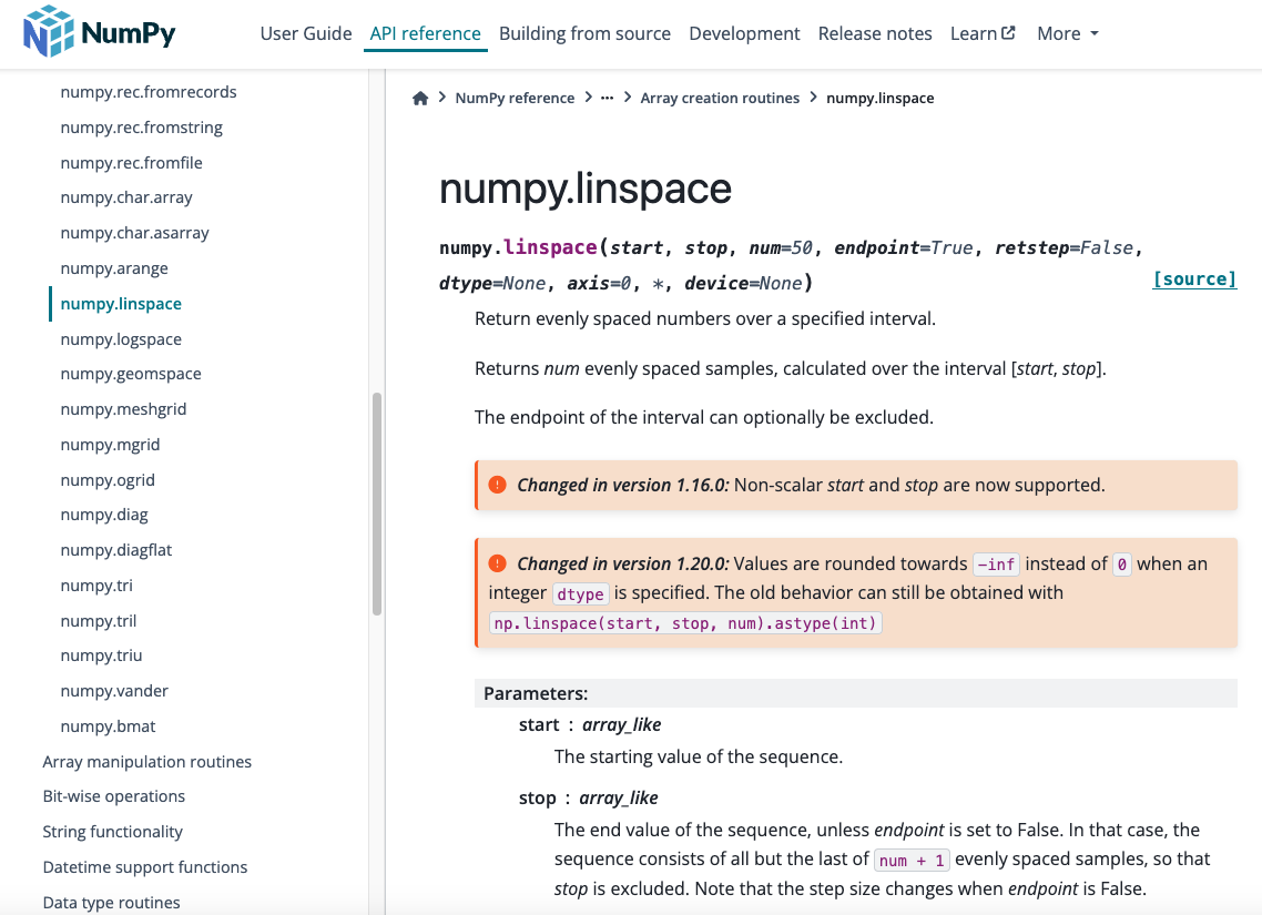 Numpy Linspace