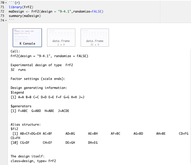 Generators from FrF2 Design 9-4.1