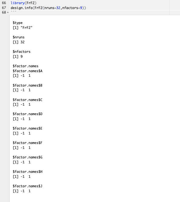 design.info from R