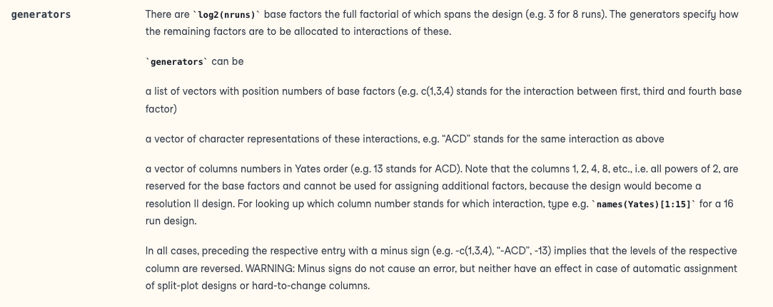 FrF2 Generators Documentation