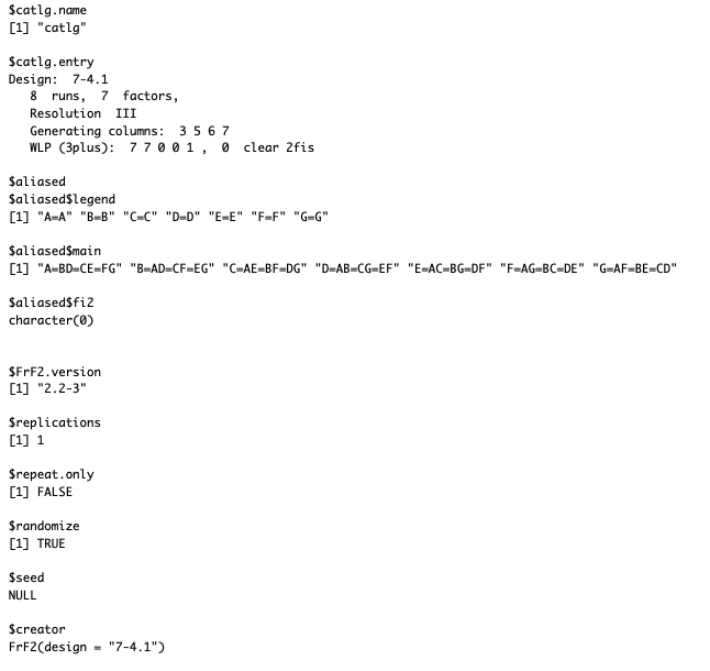 FrF2 Catalog Information