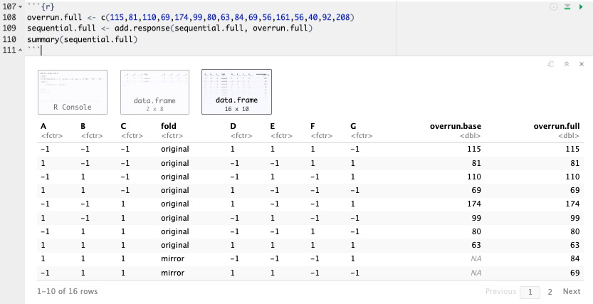 Response Variable for Fuill Fold-over