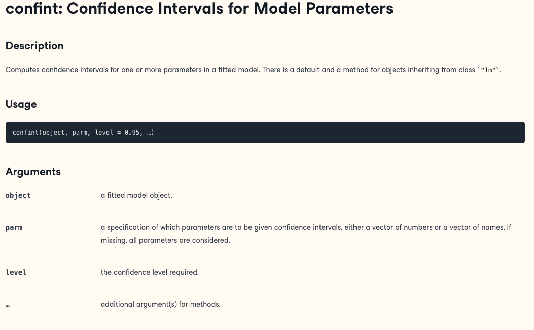 confint(R confint() Documentation) Documentation
