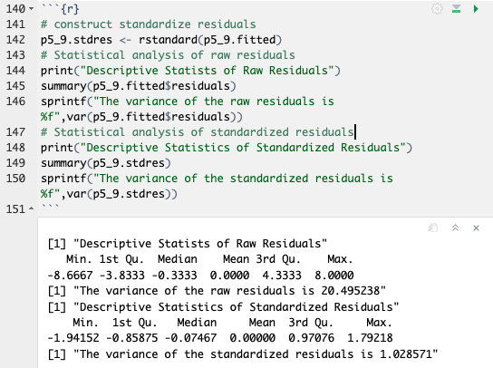 Problem 5.9 Standardized Residuals