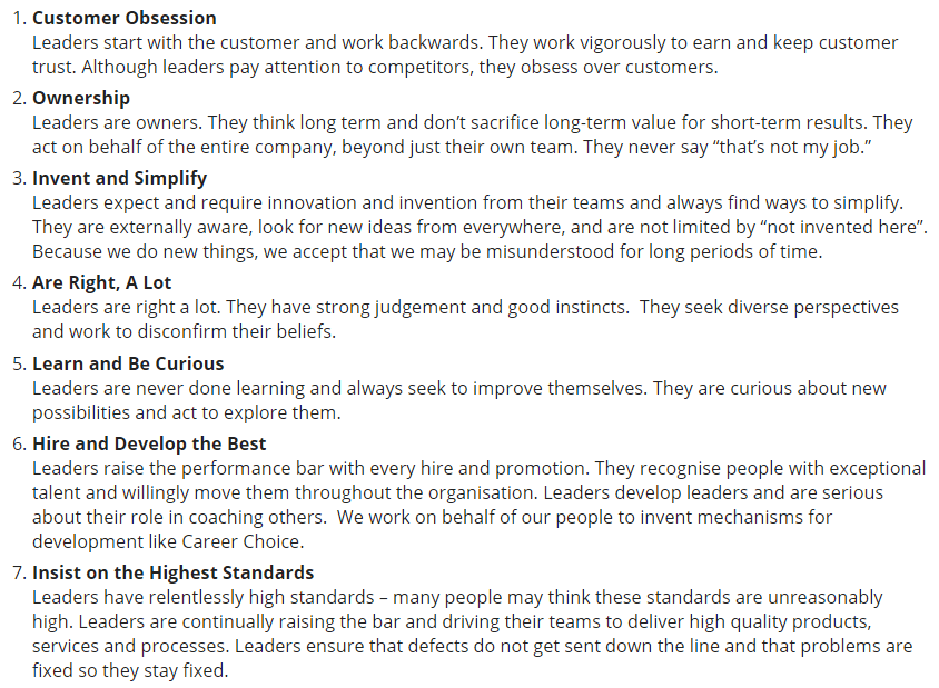 Amazon's 14 Leadership Principles