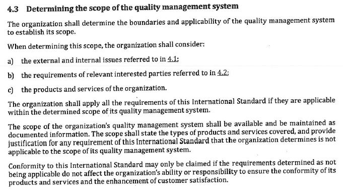 4.3 - Determing the Scope of the Quality Management Systems