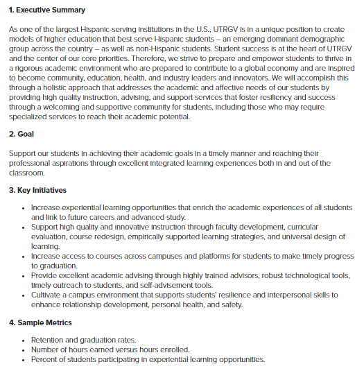 UTRGV Student Success Core Priority
