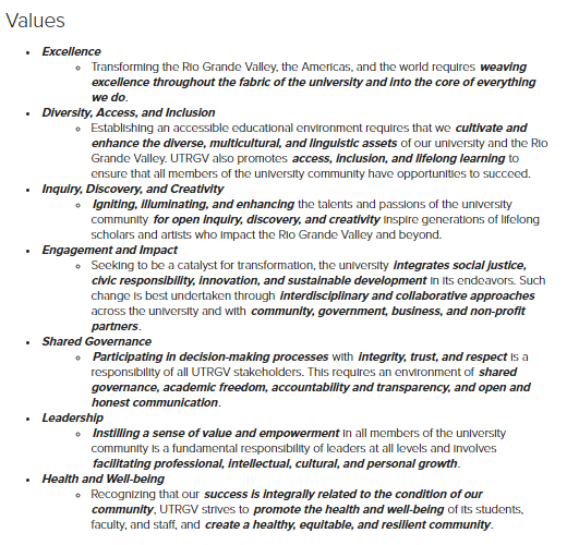 UTRGV Values